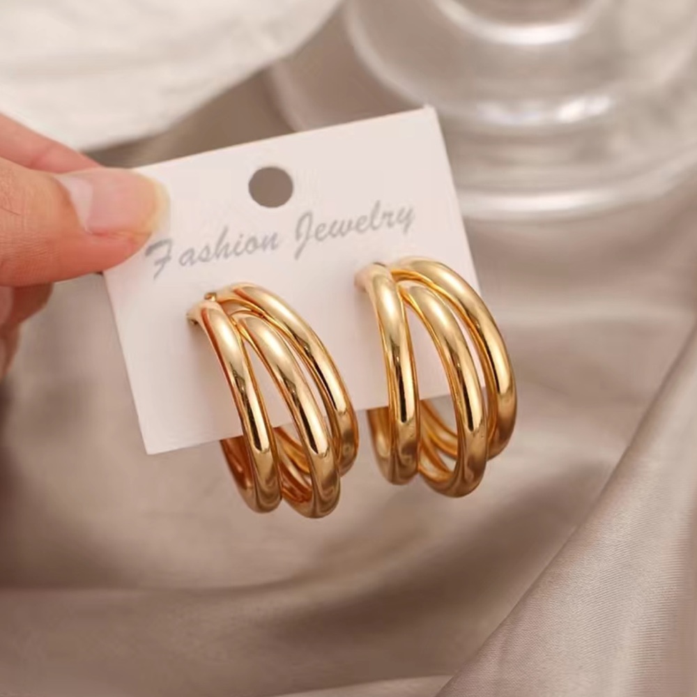 Triple Tube Exquisite Irregular Geometric C-Shaped Earrings